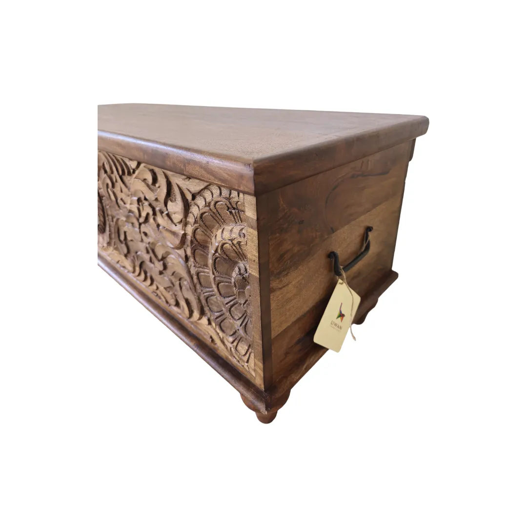 Carved Floral Storage Trunk