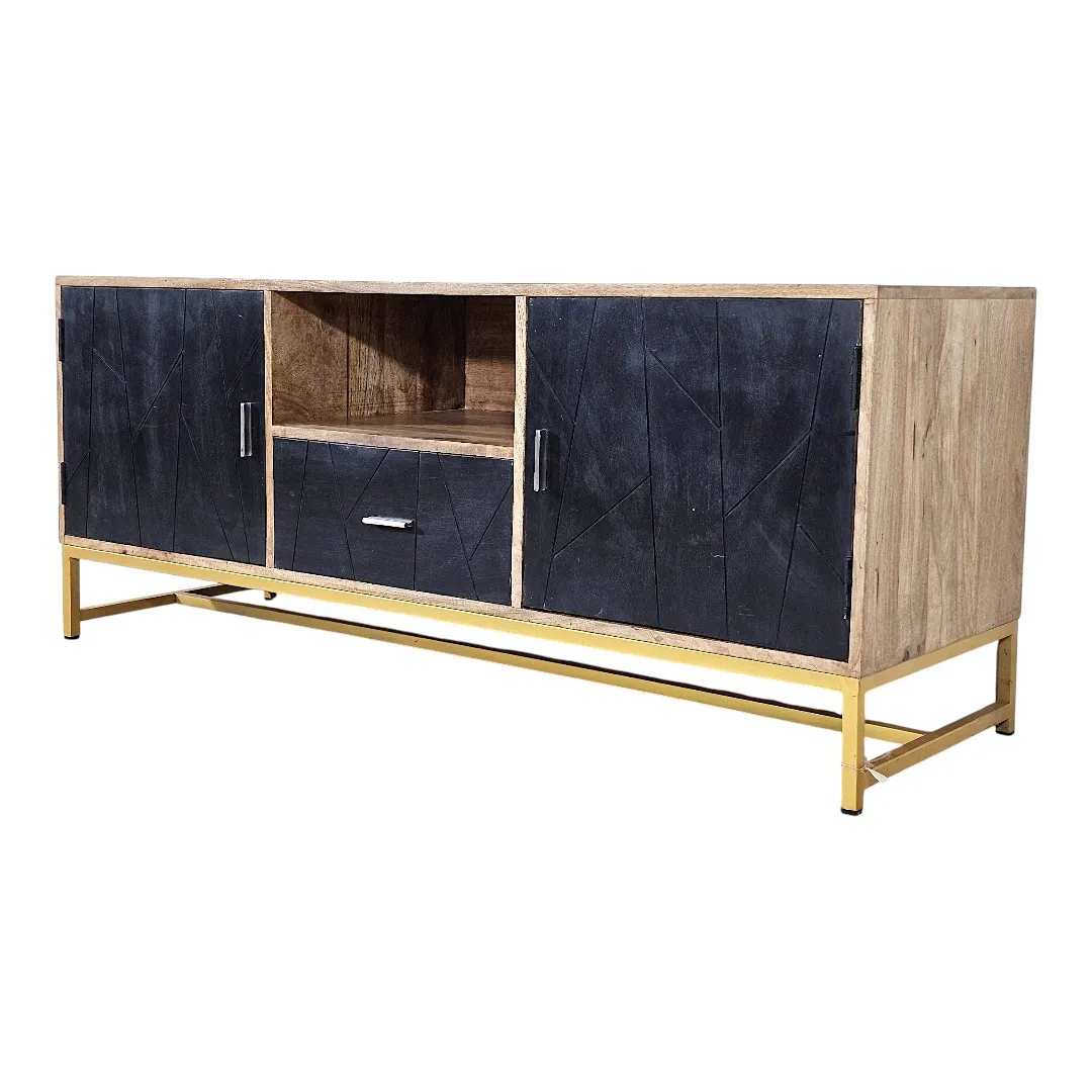 "Hala" Geometric Mixed-Tone TV Unit / طاولة تلفزيون "هلا" بالخشب والنقوش