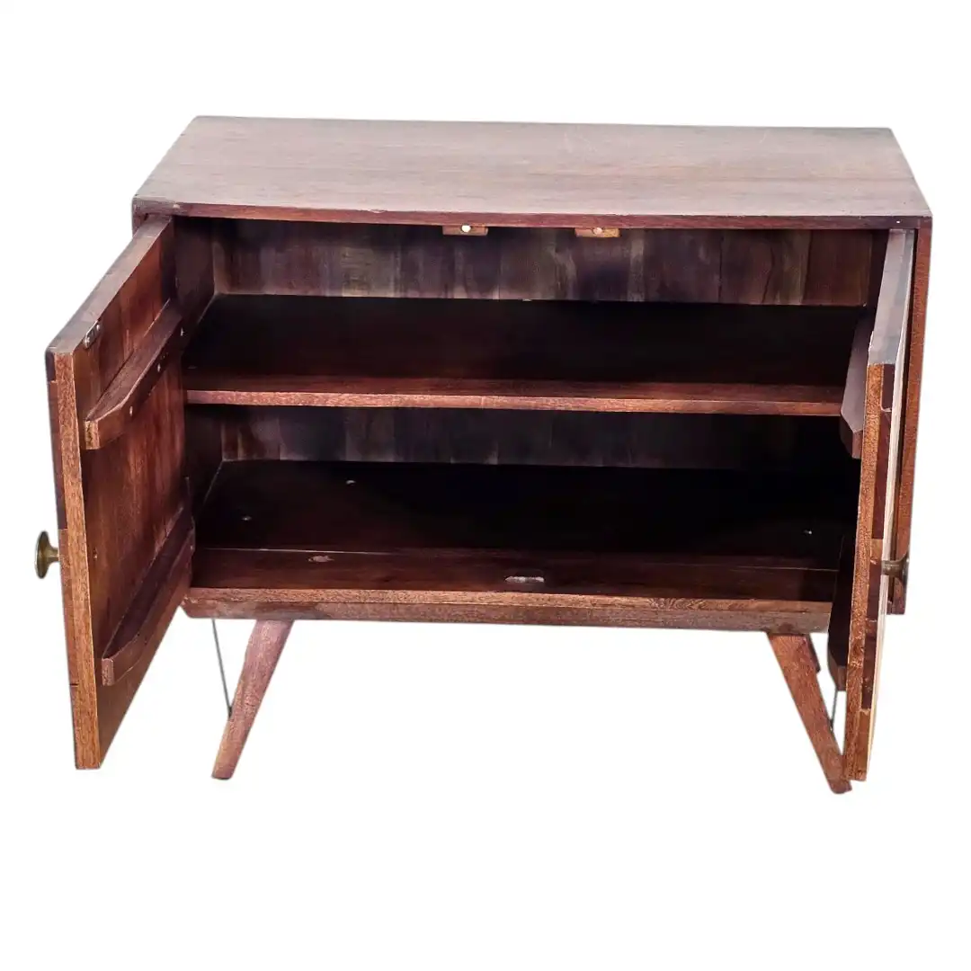 The Polaris Compact 3D Geometric Solid Acacia Wood Accent Cabinet / خزانة بولاريس الجانبية الصغيرة ثلاثية الأبعاد من خشب الأكاسيا الصلب