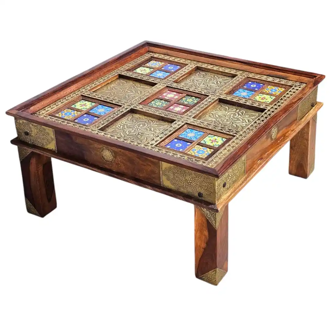 Al-Madi Rosewood Majlis Table with Brass Mosaic