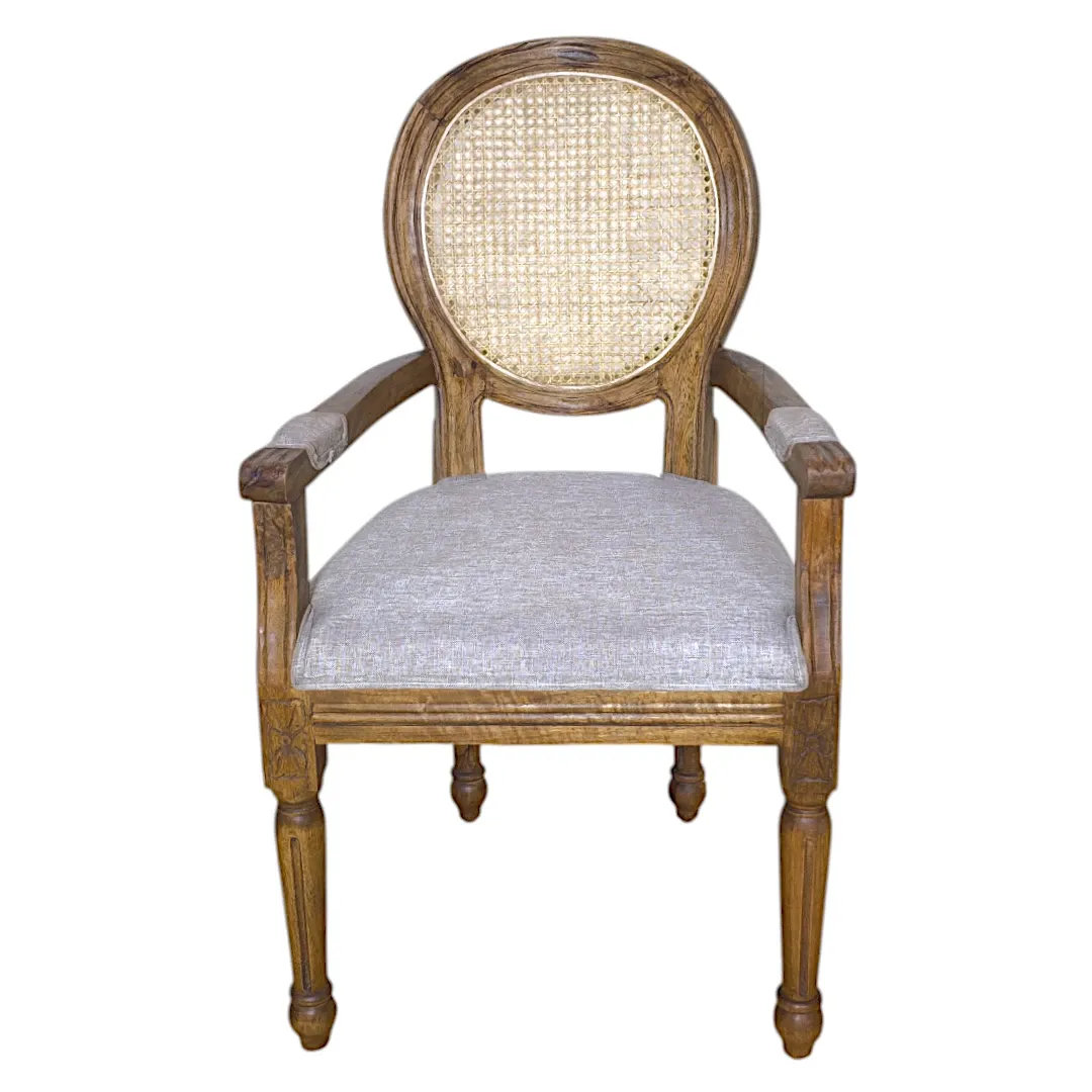 Louis XVI Cane & Linen Accent Chair