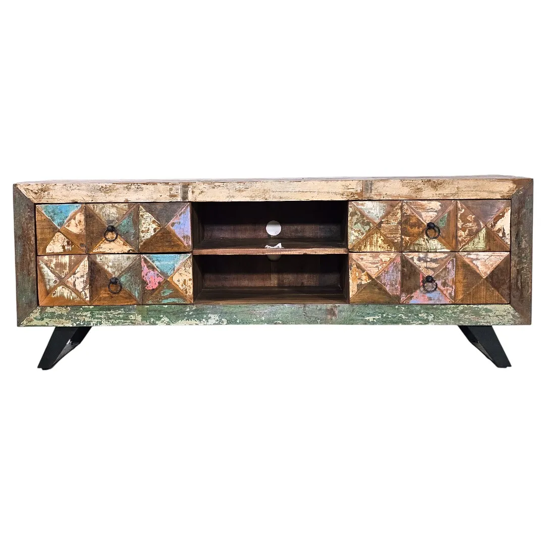 Patchwork Reclaimed Wood TV Unit
