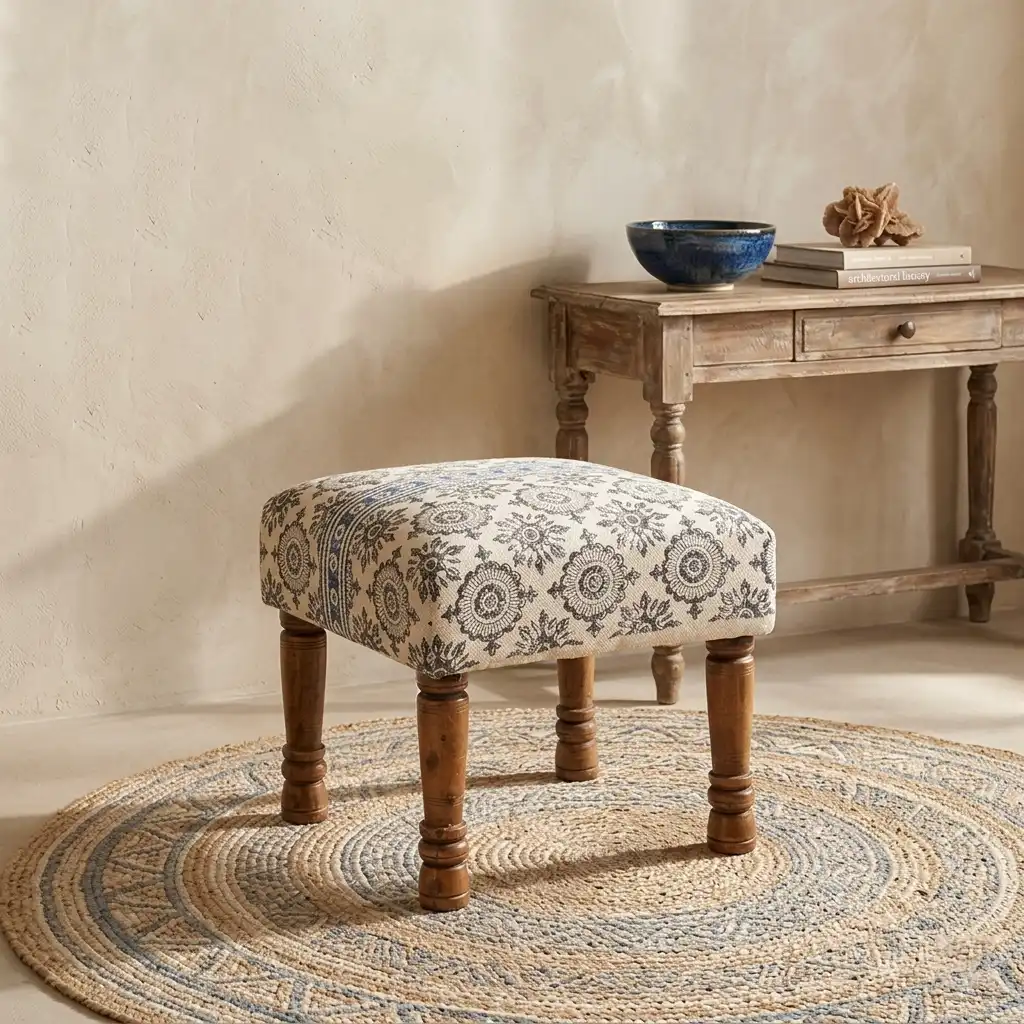 The Wanderlust Block-Print Footstool