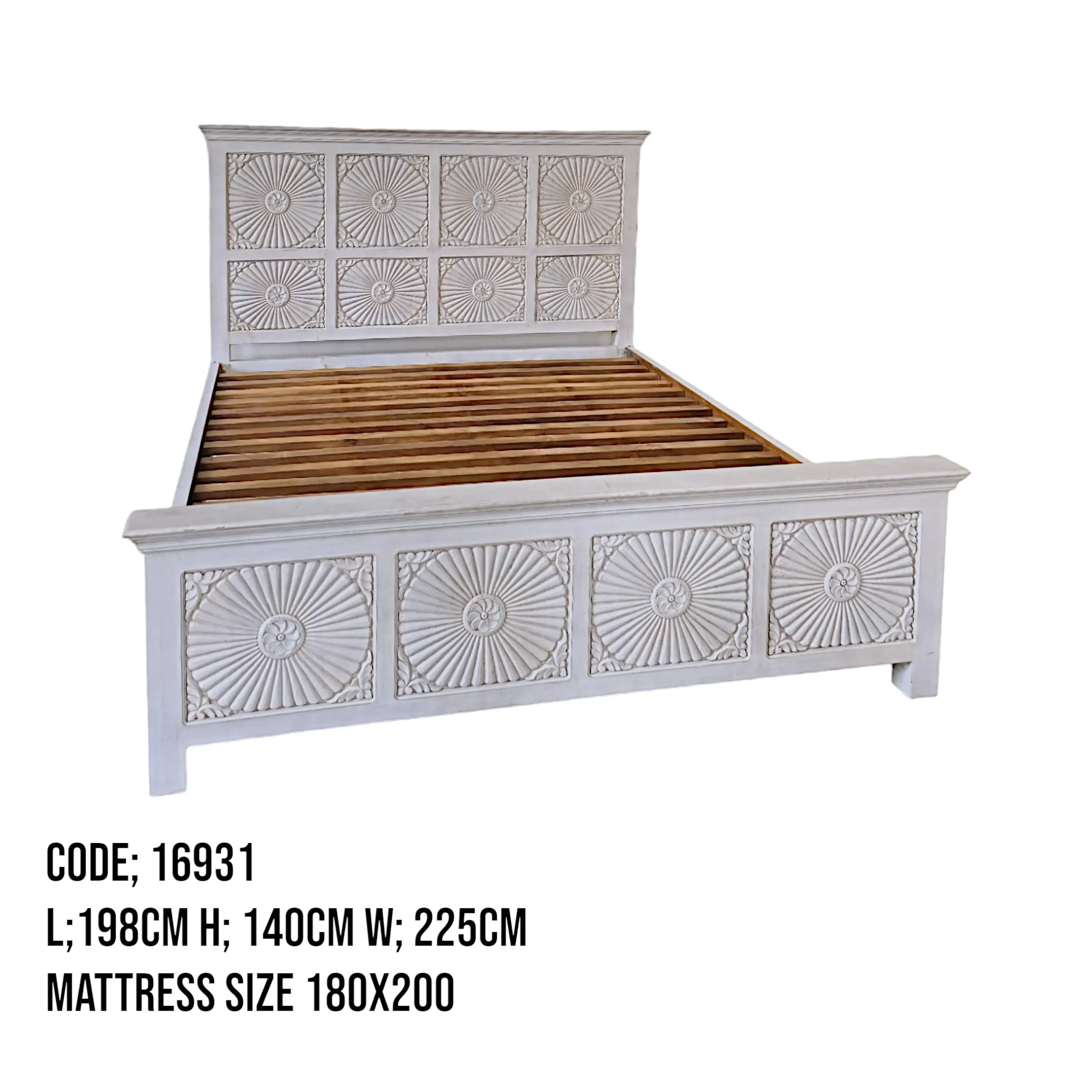 Hand-Carved White Bed