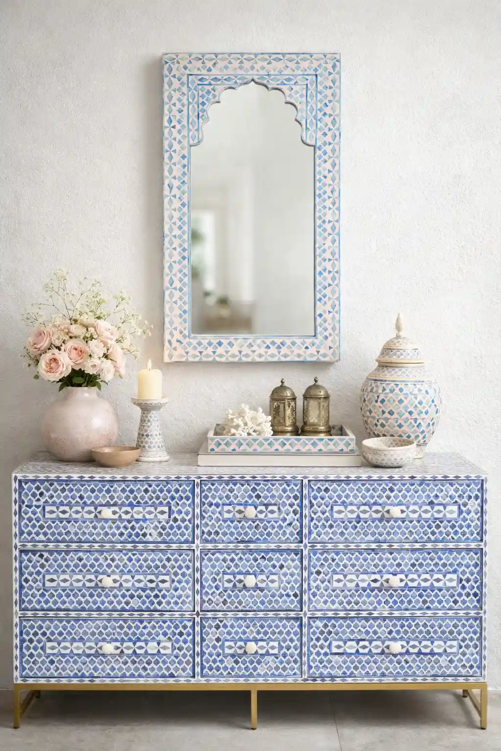 The Shah Jahan Indigo Arched Inlay Mirror