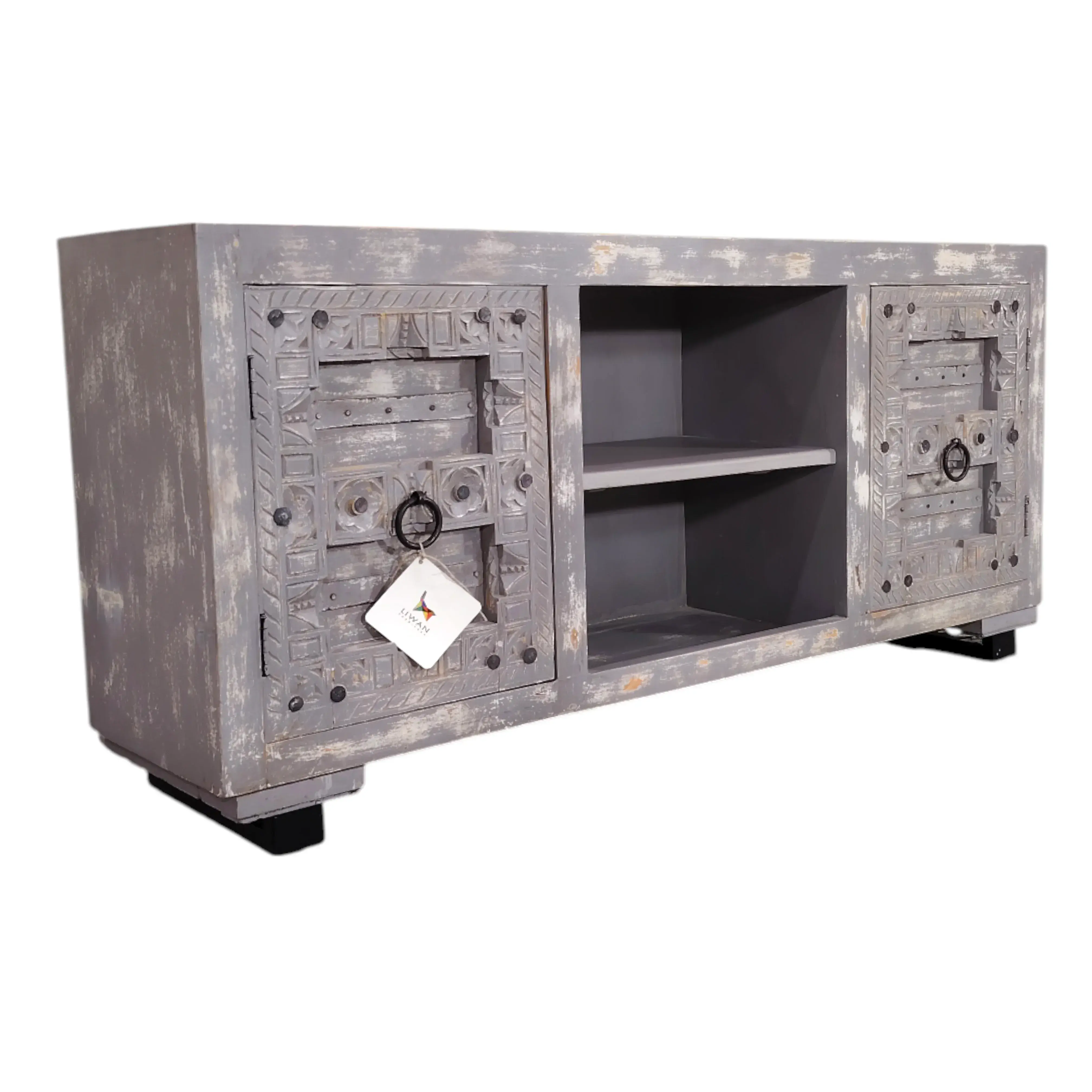 HERITAGE TEXTURES Media Console in Washed Grey