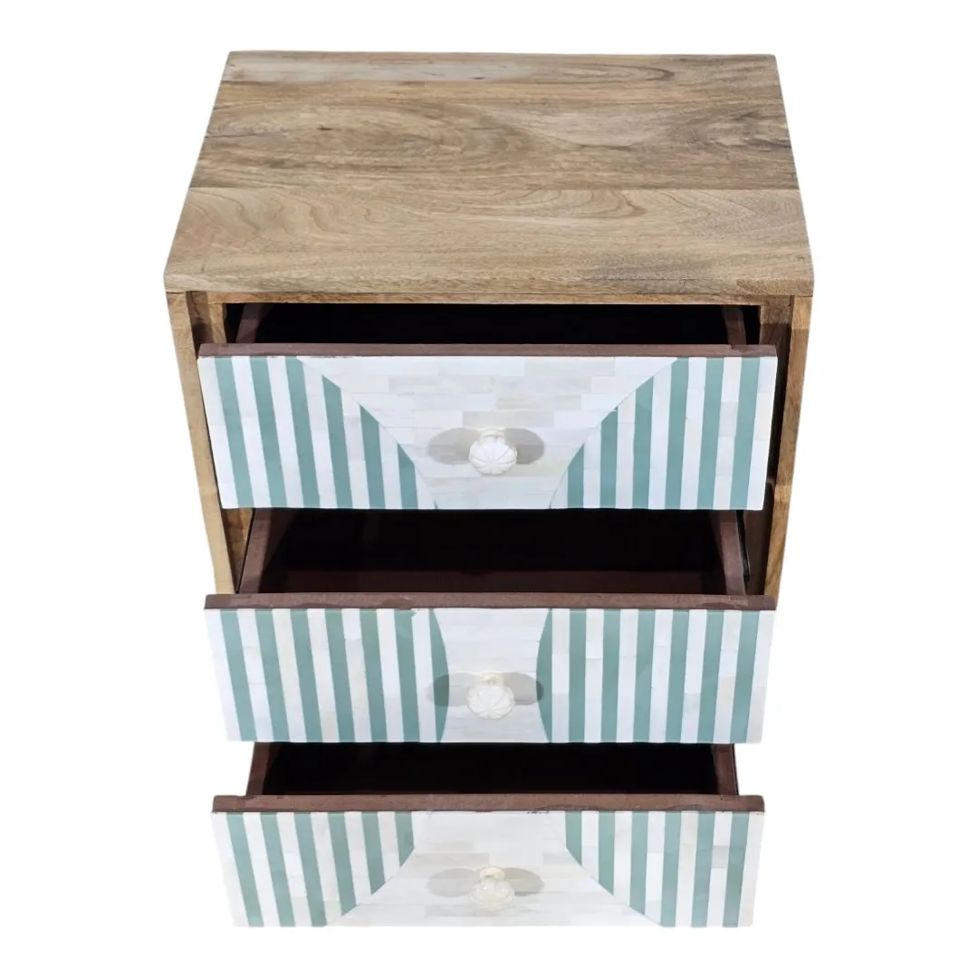 THE GEOMETRIC SCALE BONE INLAY COMMODE BEDSIDE