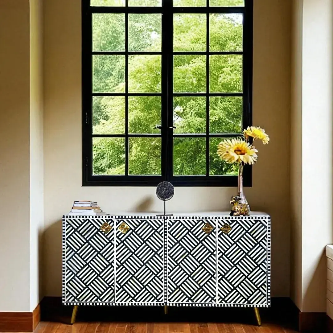 Modern Maze Bone Inlay Sideboard