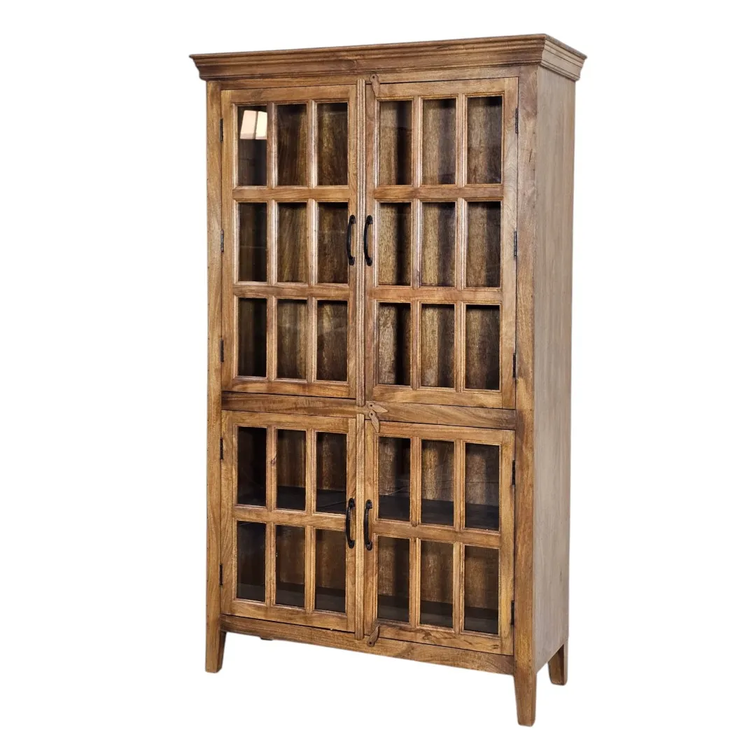 Solid Mango Wood Glass Almirah