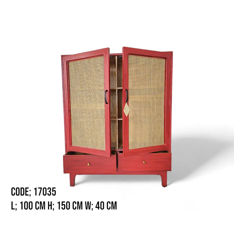 Rattan Weave Accent Cabinet