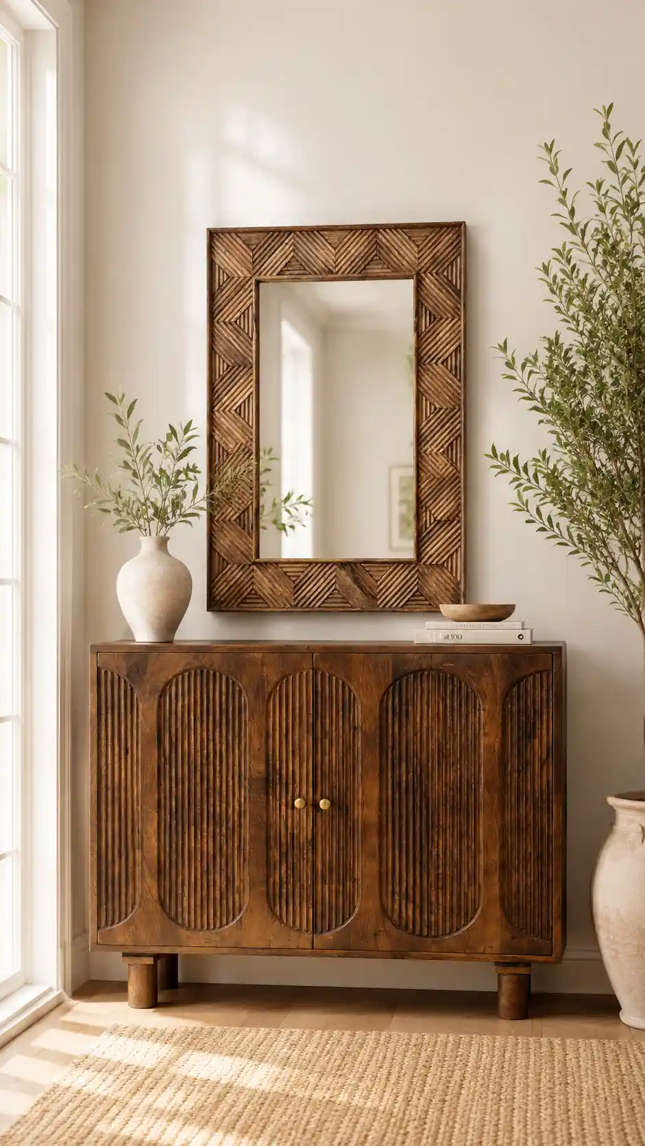 The Giza Linear Hand-Carved Reclaimed Mango Wood Mirror