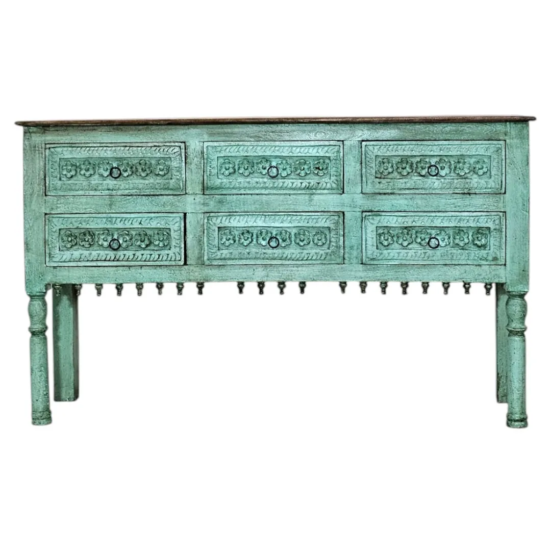 Al-Waha Carved Turquoise Entryway Chest