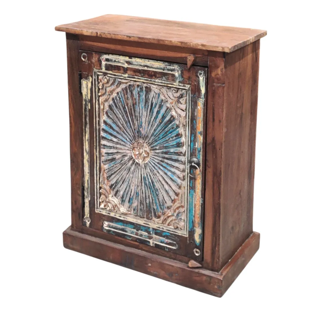 Reclaimed Mango Wood Carved Bedside Cabinet