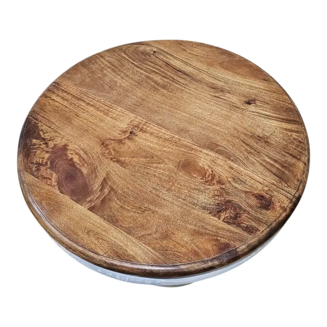 Maya Pedestal Foyer Table in Walnut & Grey