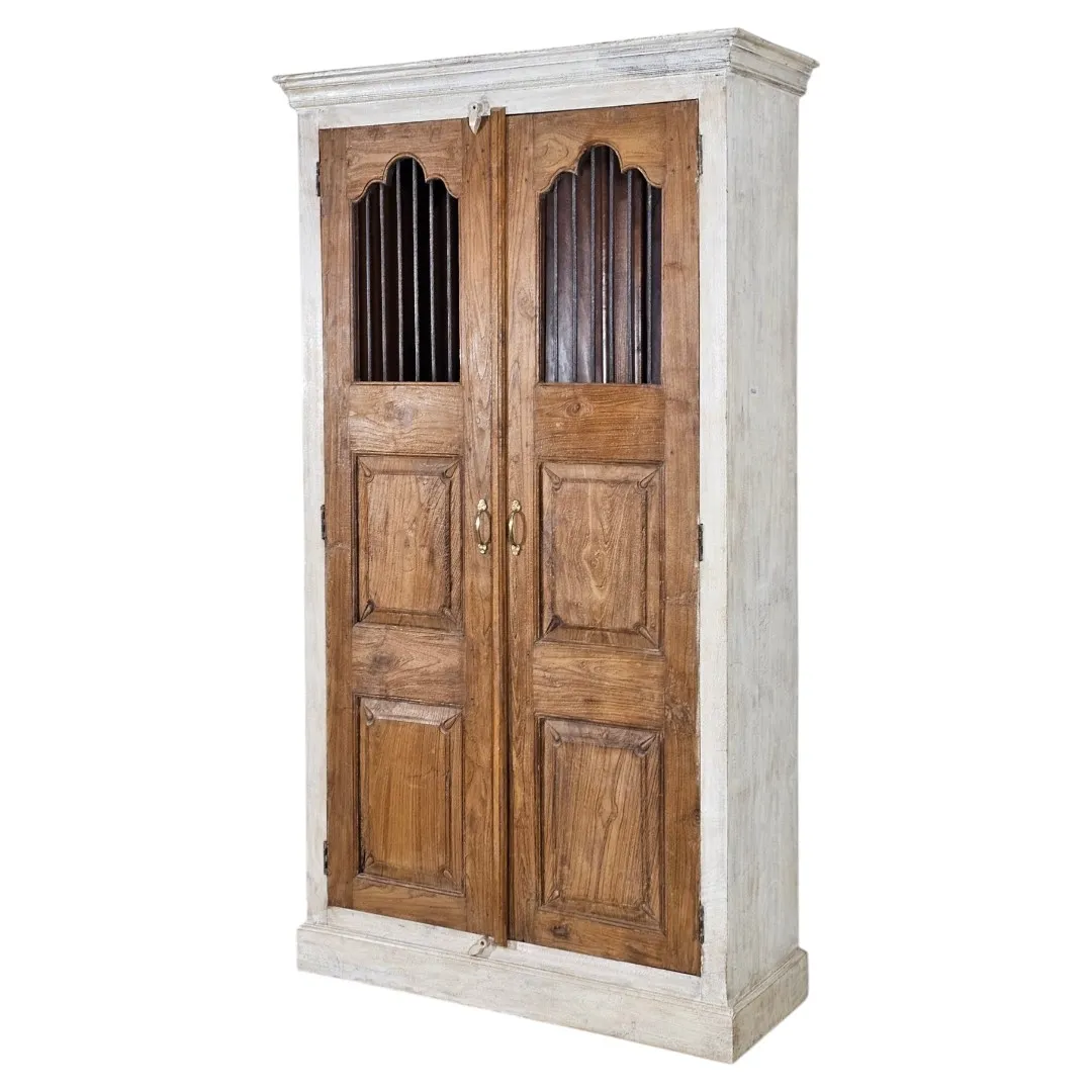 Heritage Iron-Grille Teak Linen Press Cabinet