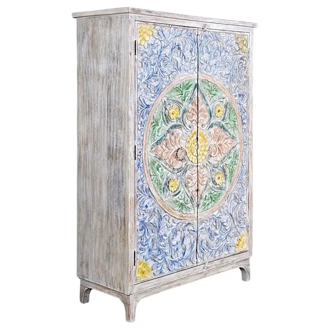 Malika Hand-Carved Persian Floral Cabinet