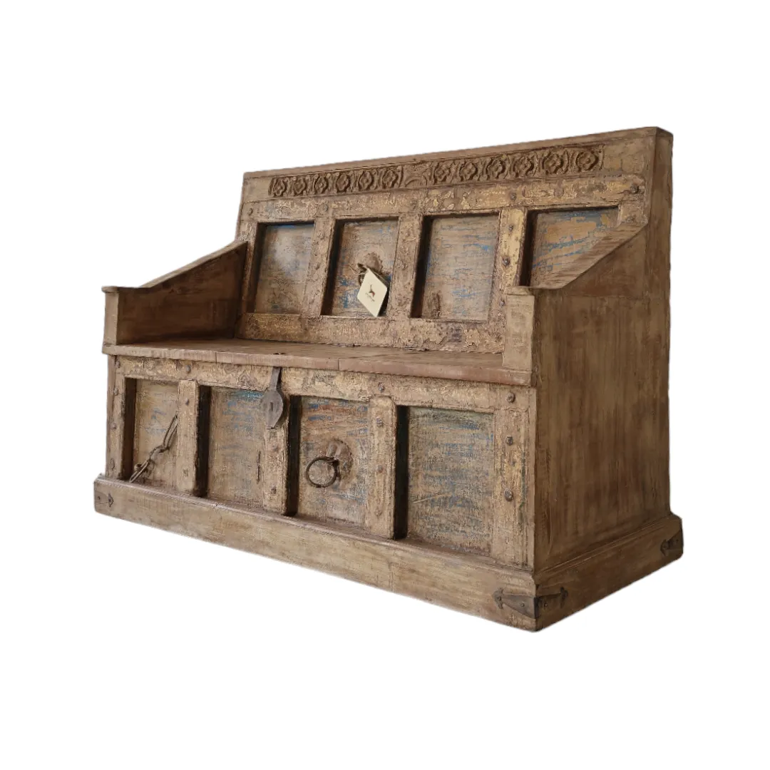 AURA Antique Carved Storage Bench