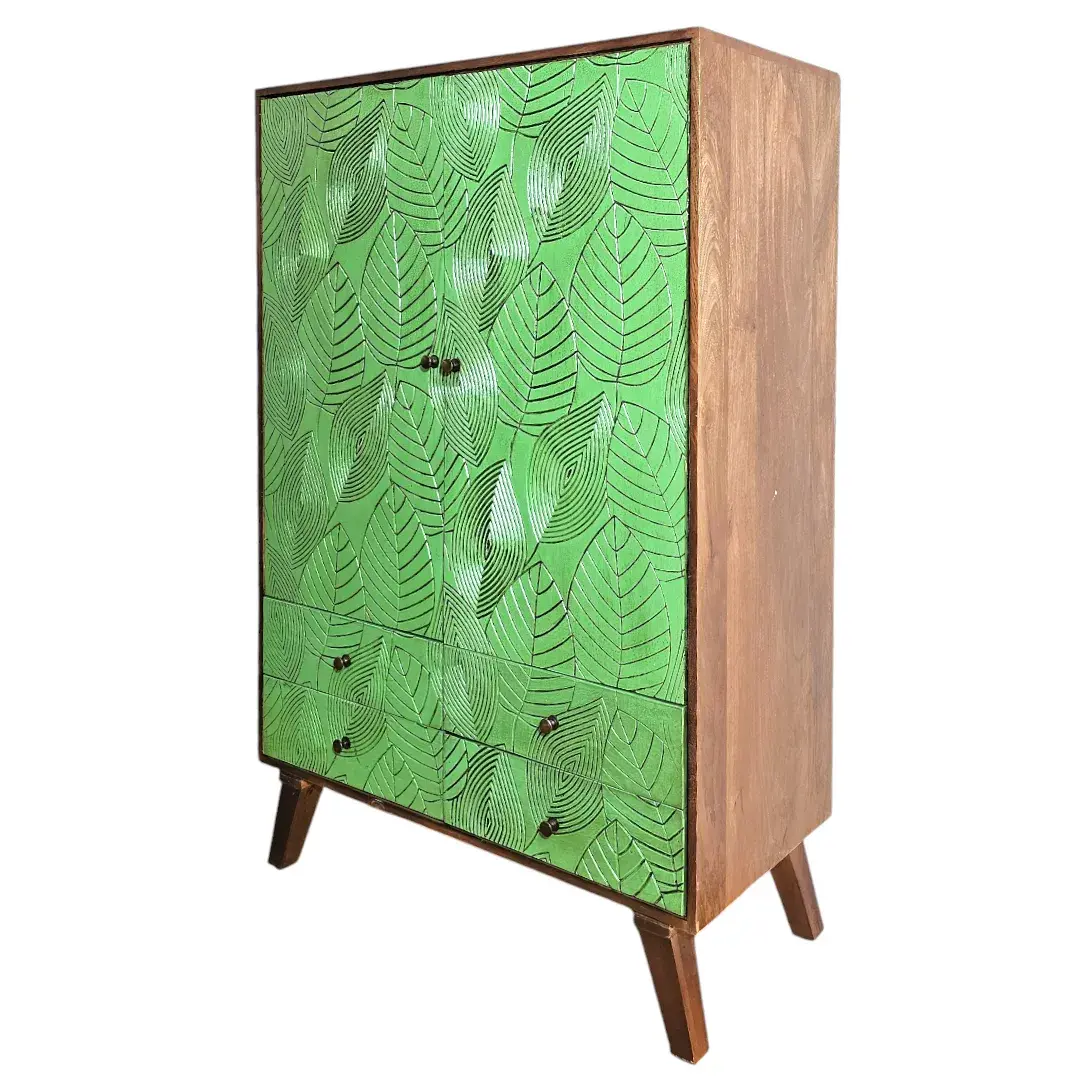 Carved 'Nabat' Storage Cabinet - Lime Green