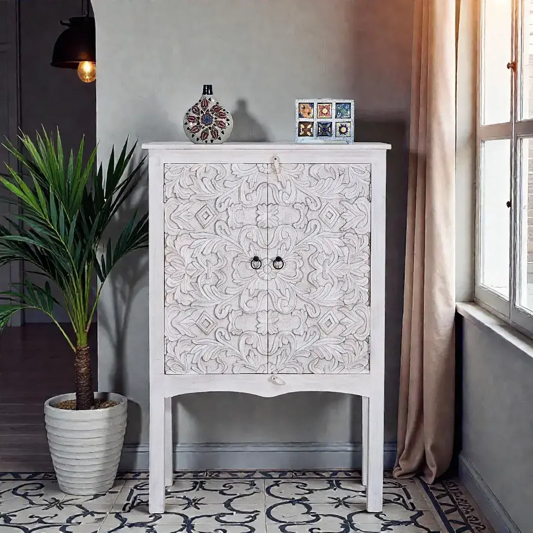 Moroccan-Style Hand-Carved Storage Cabinet
