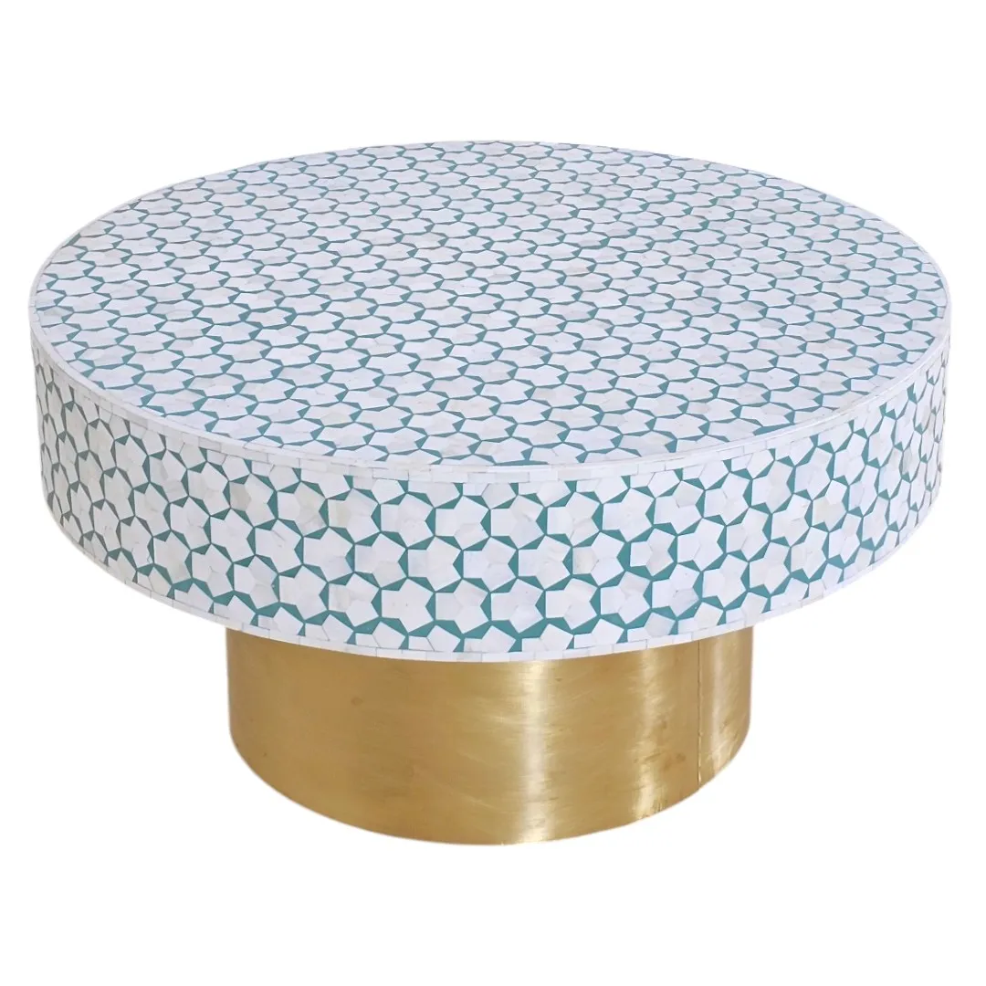 Al-Zubarah Geometric Bone Inlay Statement Table