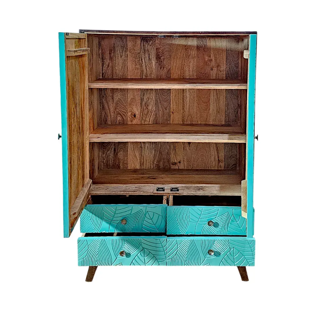 Tropical Leaf Carved Storage Cabinet