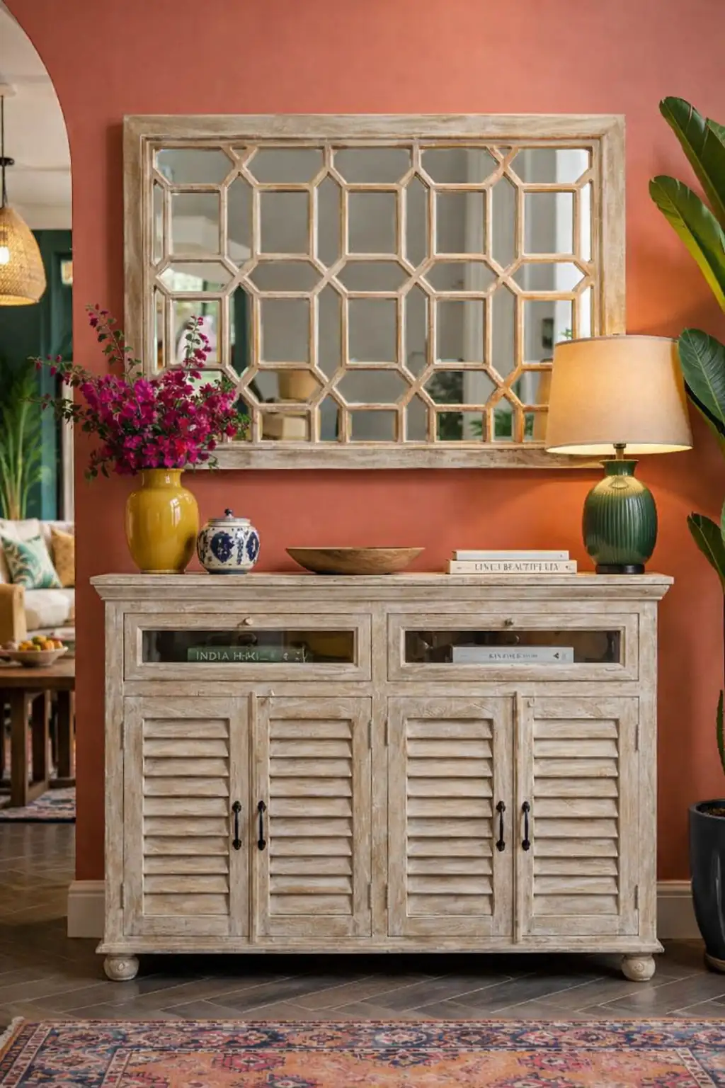 The Facette Geometric Wall Mirror مرآة "فاسييت" الهندسية الحديثة من خشب المانجو