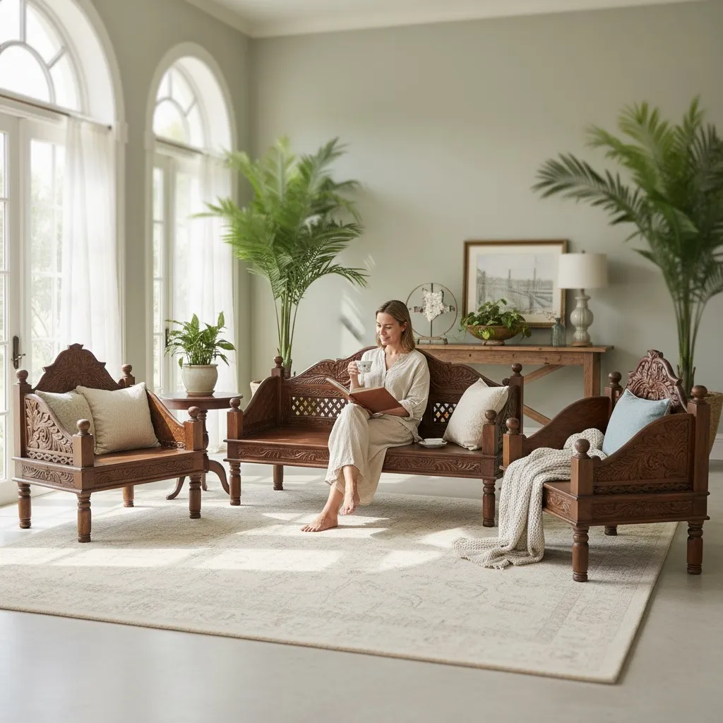 The 'Naqsh Zaynab' Carved Teak Wood Daybed