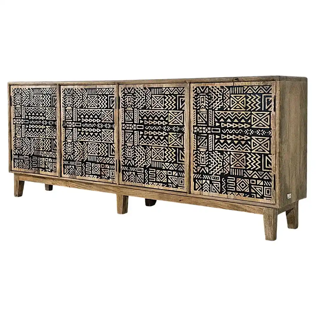 Sahara Geo-Carved 4-Door Sideboard