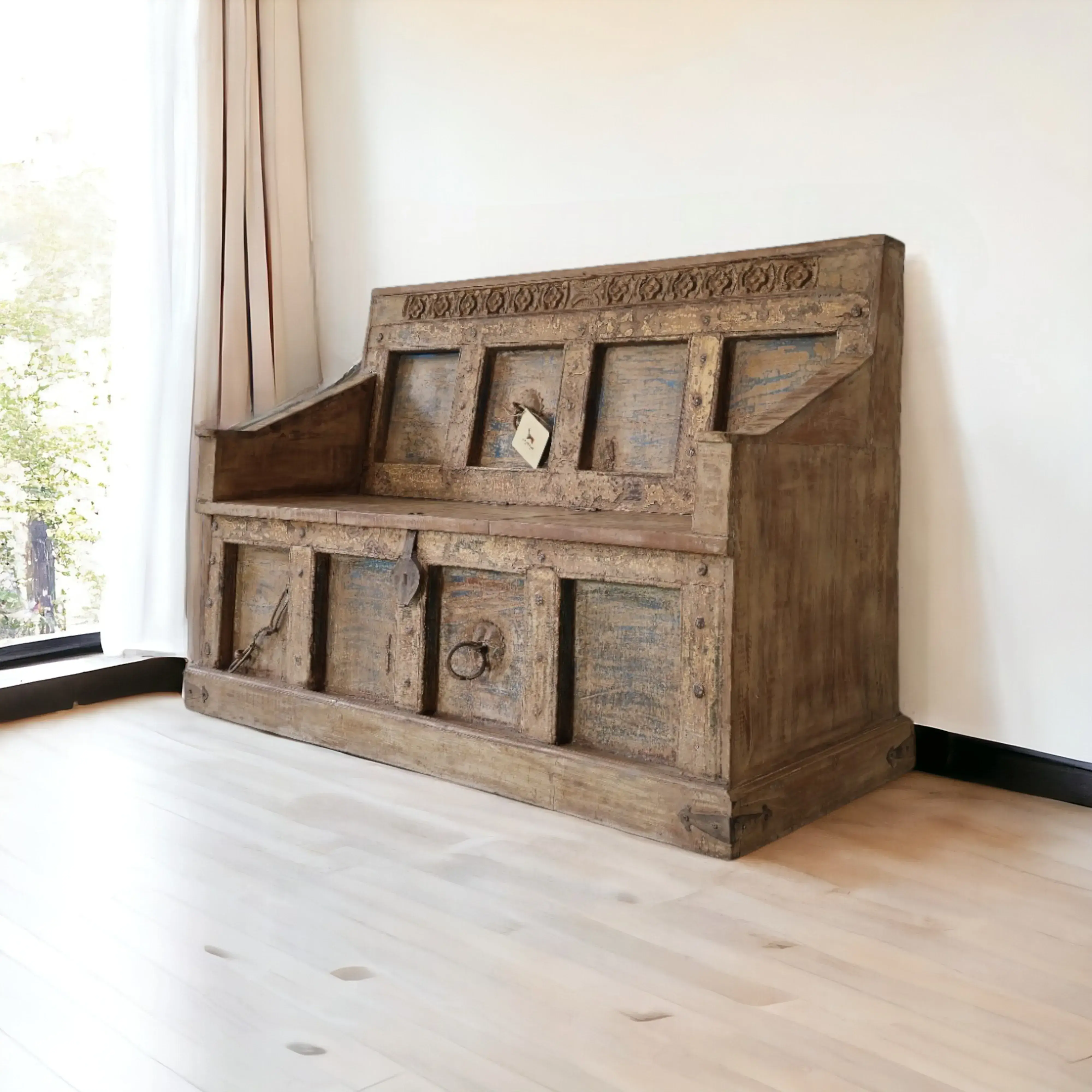 AURA Antique Carved Storage Bench