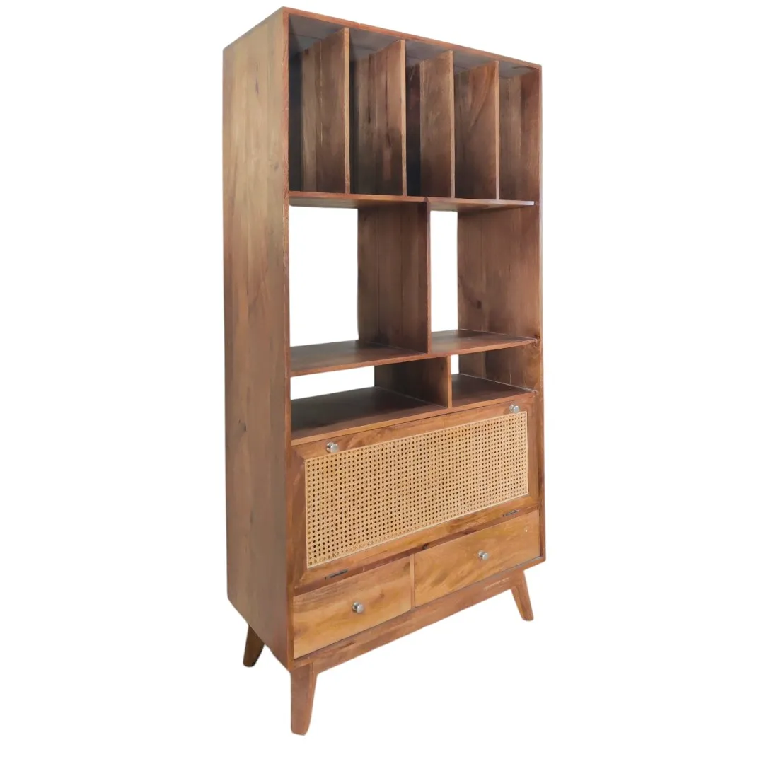 THE ANAHITA MANGO WOOD & RATTAN BOOKSHELF | خزانة كتب أناهيتا من خشب المانجو والروطان