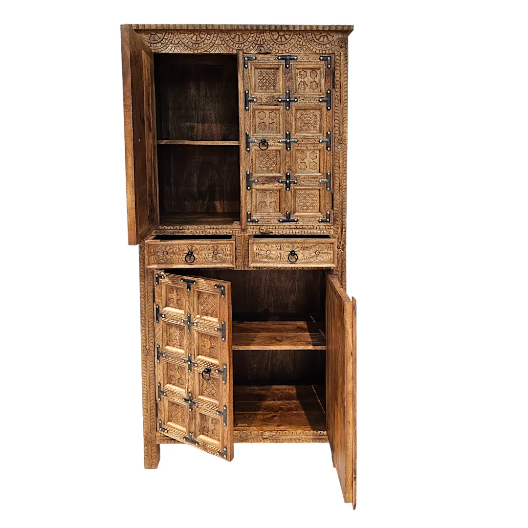 Rustic Carved Solid Wood Cabinet