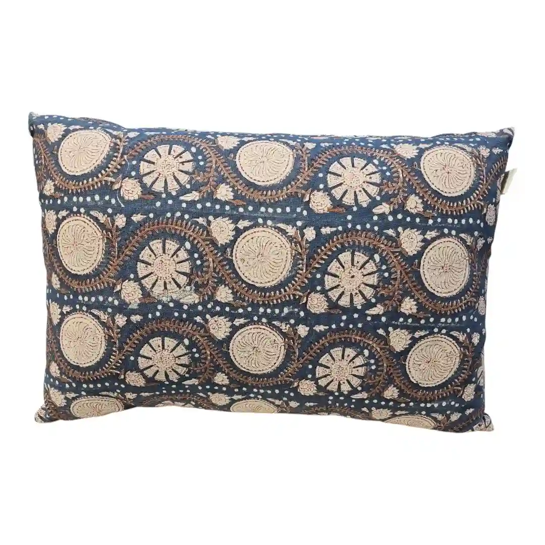 The "Zahra Scroll" Hand-Block Medallion Cushion Cover