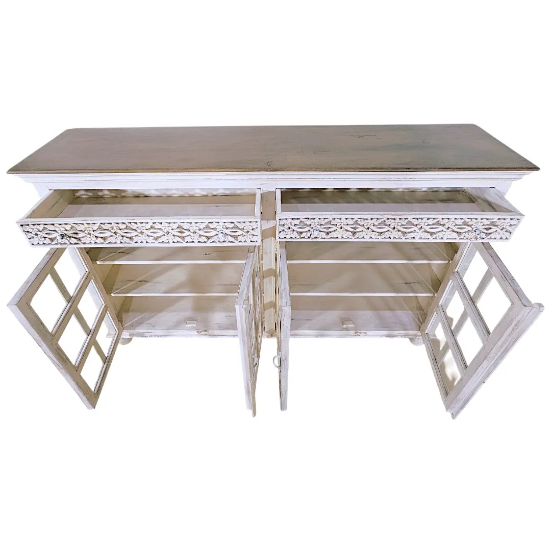 خزانة مودرن - Heritage Floral Glass Sideboard