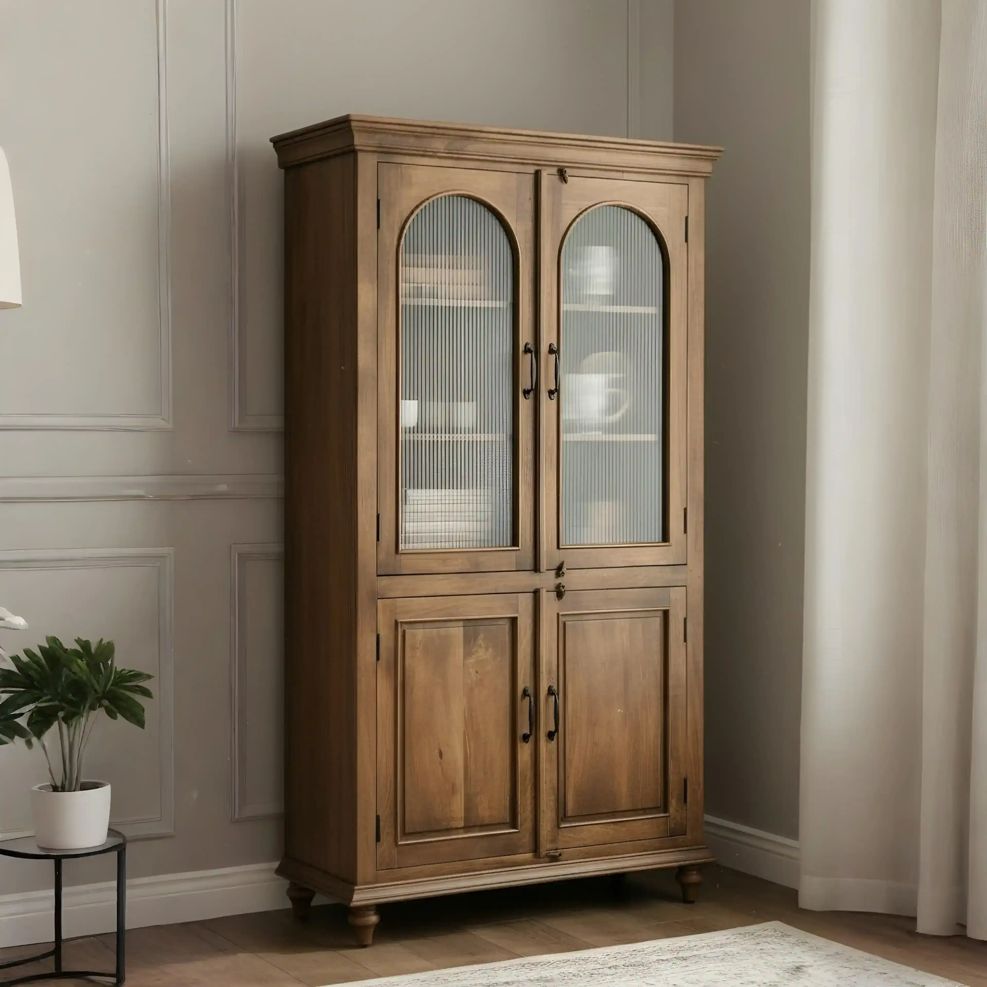 Al-Andalus Arched Placard avec glass et bois Cabinet