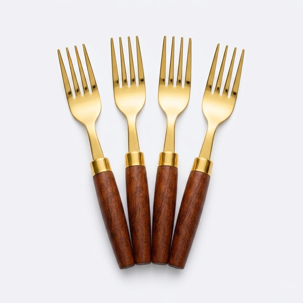 Gold Dinner Fork With Wood Handle