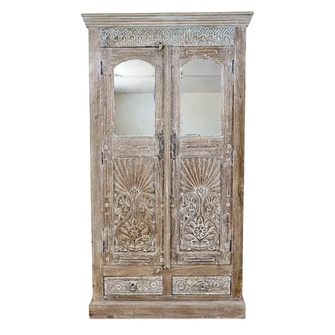 European Relief Mirrored Armoire