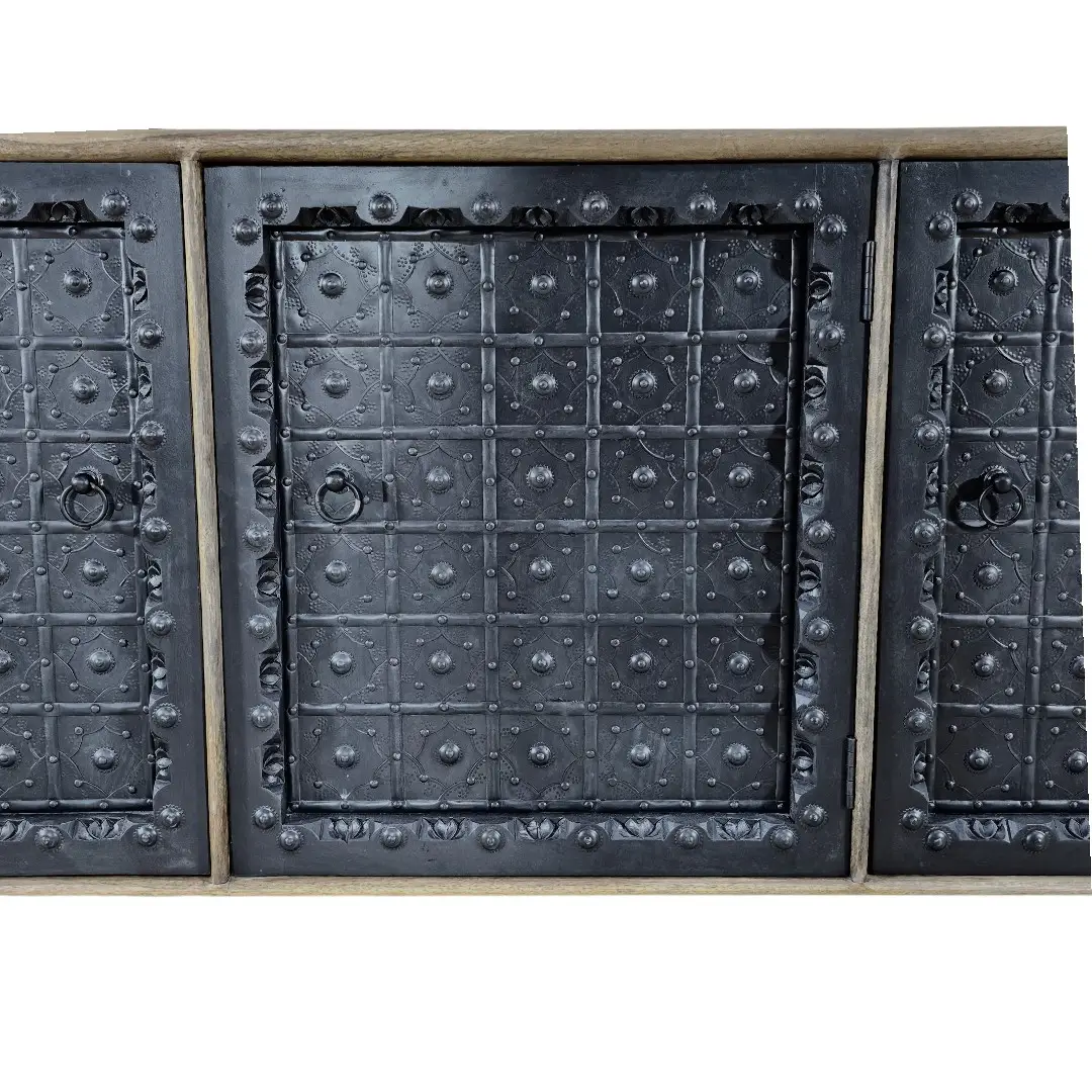 The Kila Embossed Sheet Metal & Mango Wood Credenza