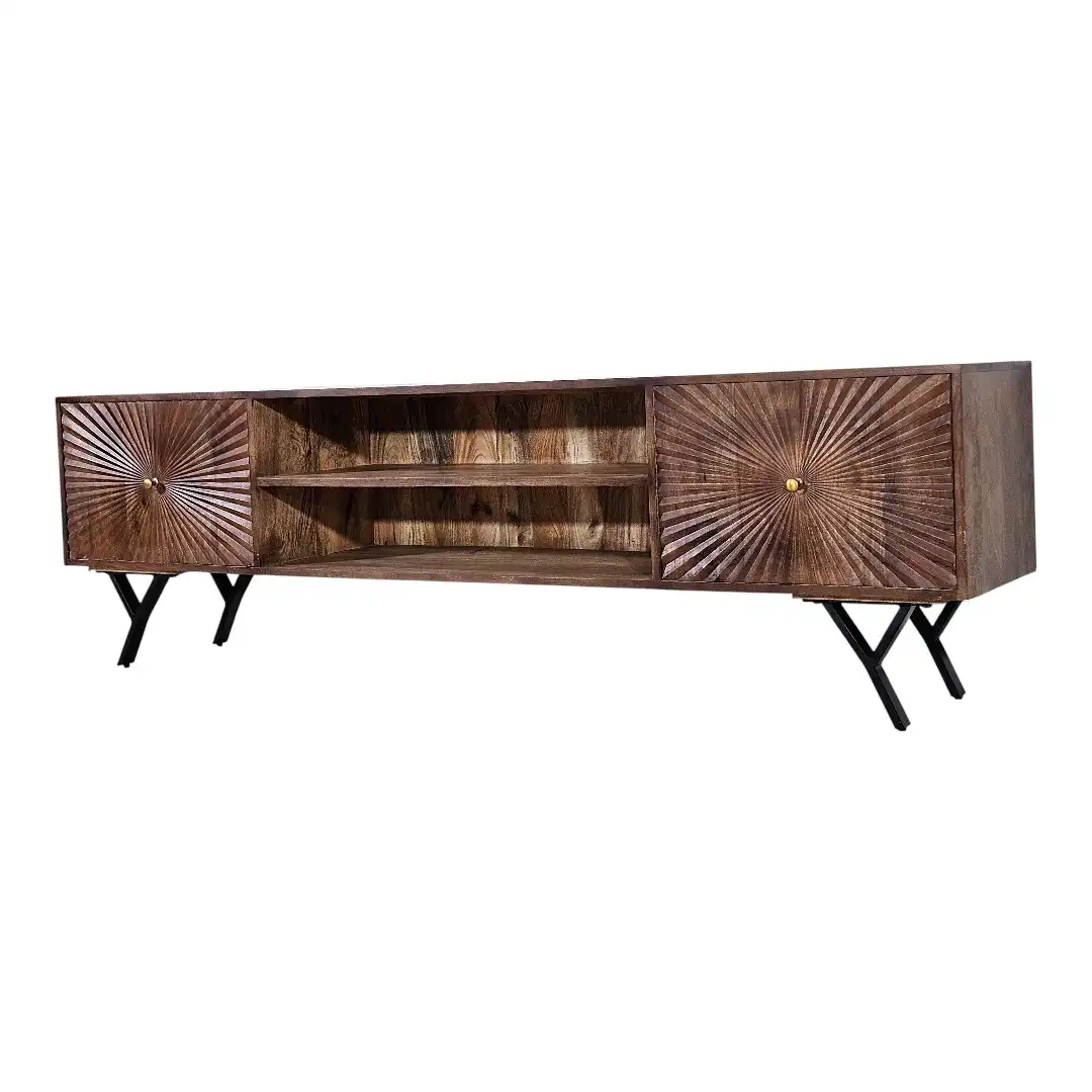 TV bench with patterned doors, black
