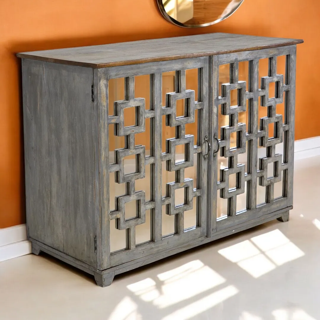 The Lost Villa Miroir Cabinet | Faded Seafog Fretwork