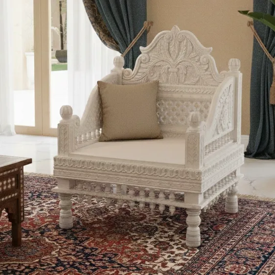 Palace Court Hand-Carved White Single Armchair