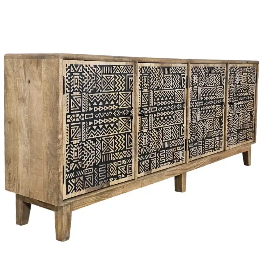 Sahara Geo-Carved 4-Door Sideboard