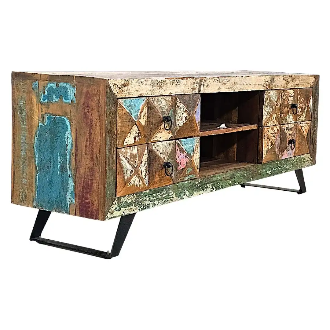 Patchwork Reclaimed Wood TV Unit