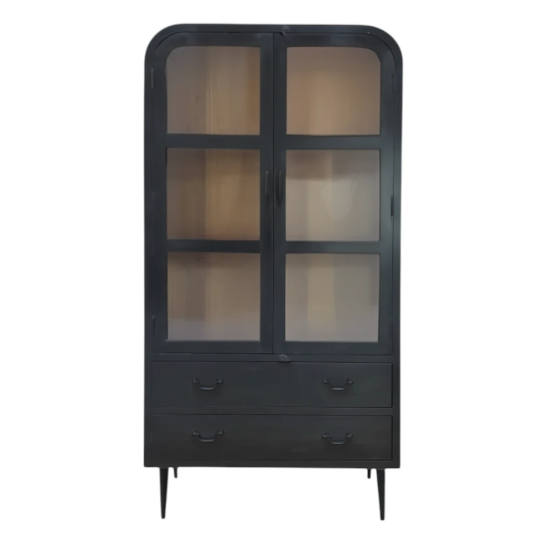 Modern Glass Display Cabinet with Storage Drawers
