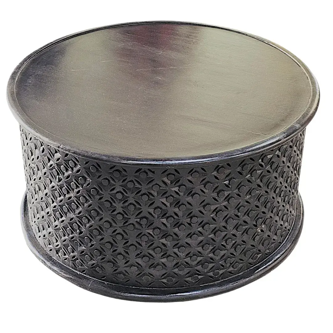 Black Carved 'Alhambra' Round Coffee Table