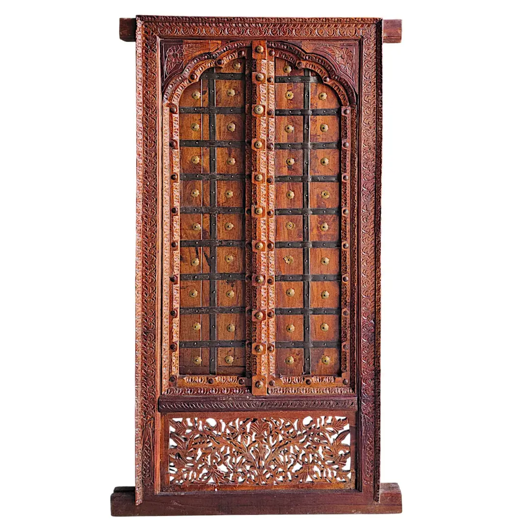 Heritage Carved Wood Door Panel with Brass Details