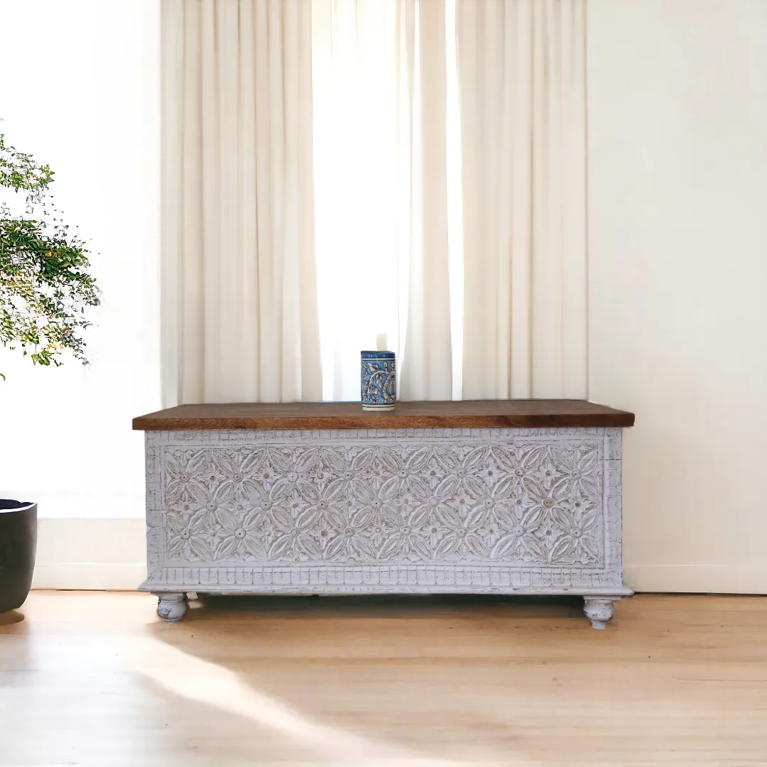 Floral Carved Storage Trunk