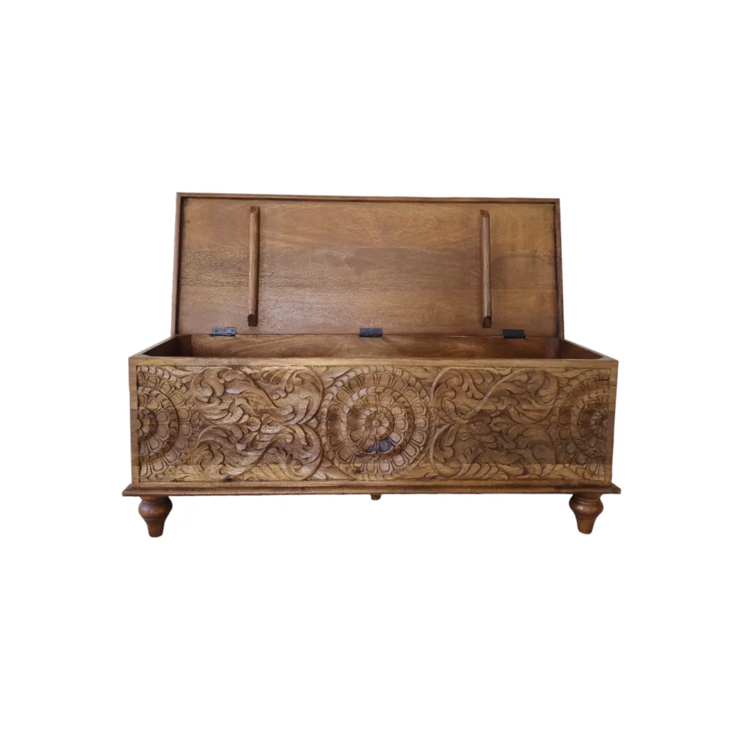 Carved Floral Storage Trunk