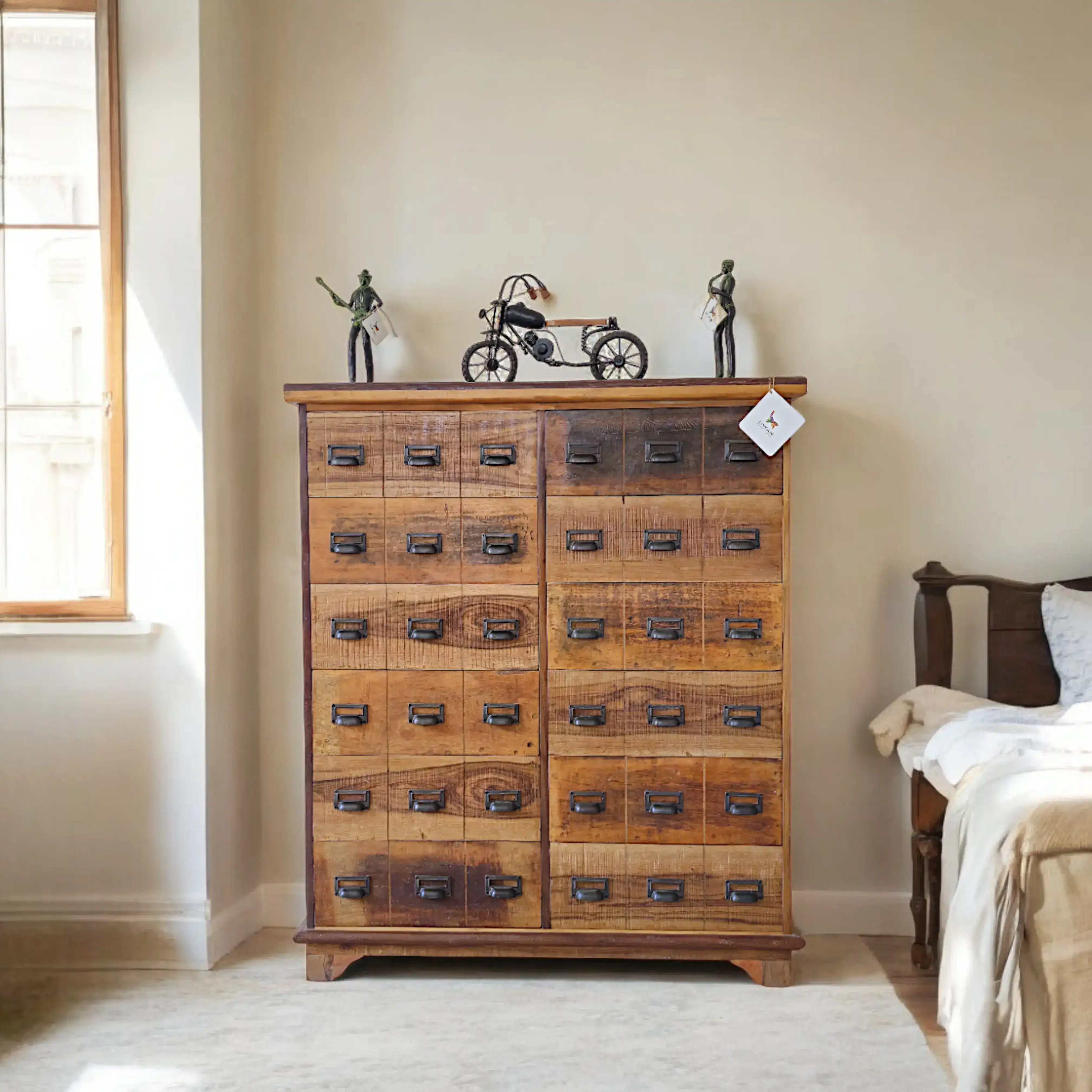 The City Loft Wide Chest: Rustic Solid Wood 12-Drawer