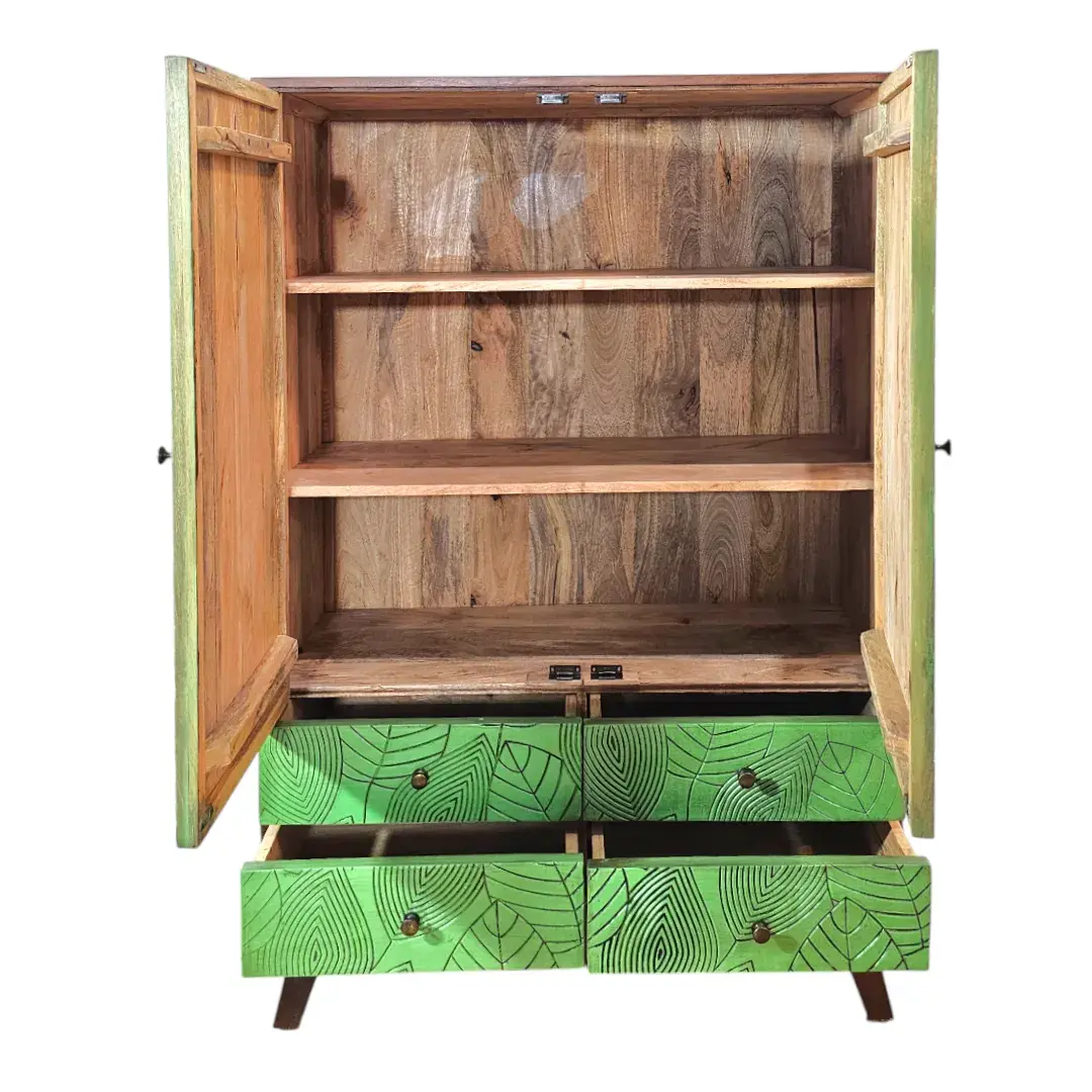 Tropical Leaf Carved Storage Cabinet