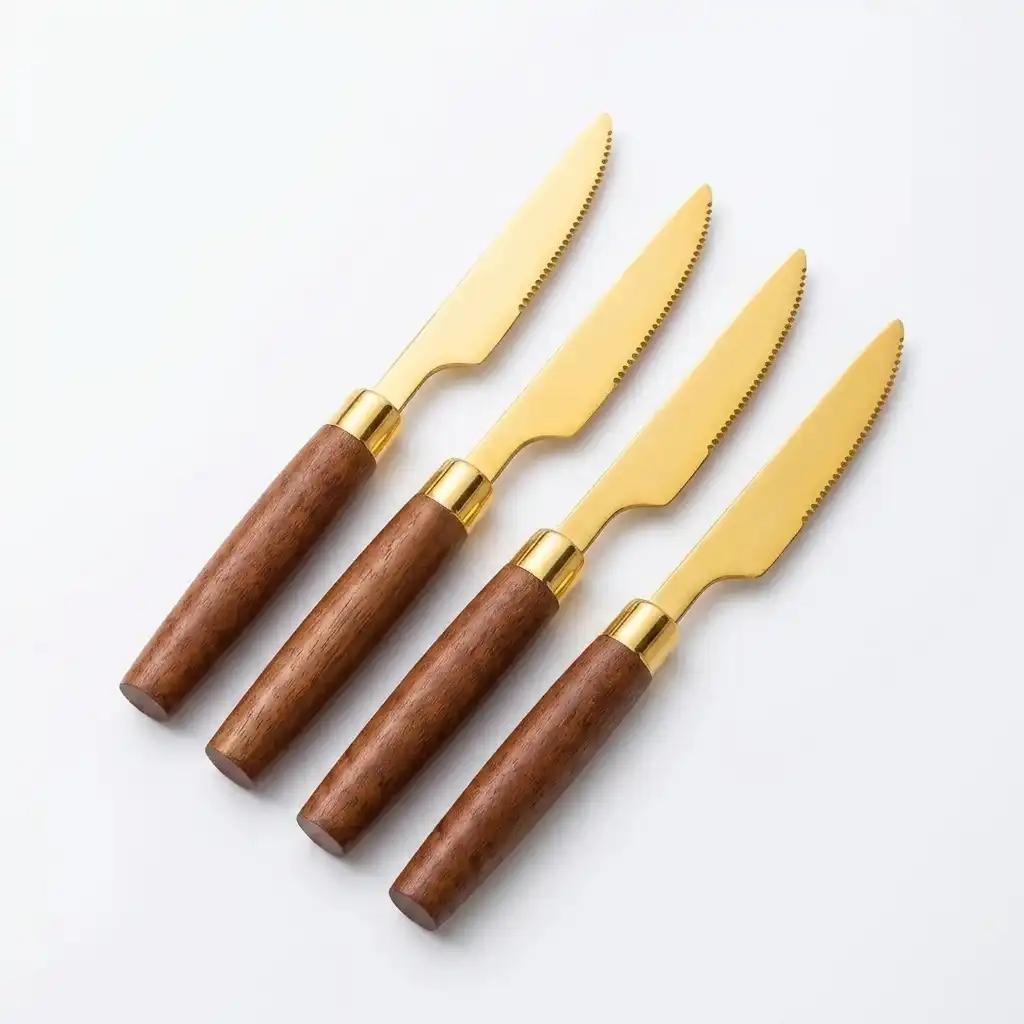 Gold Dinner Knife With Wood Handle